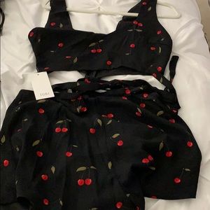 Cherry print wrap romper from Tobi